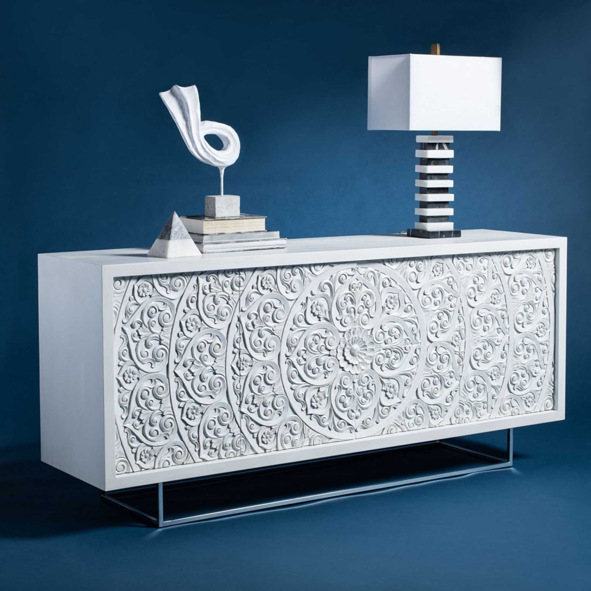 White Hand Carved Sideboard - Image 5