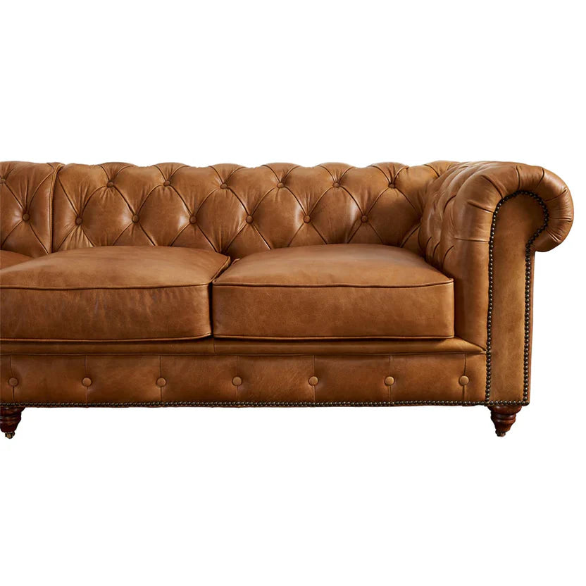Buffalo Leather  Chesterfield Sofa - Light Brown Leather - 120" - Image 6