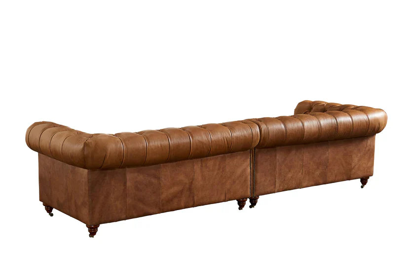 Buffalo Leather  Chesterfield Sofa - Light Brown Leather - 120" - Image 2