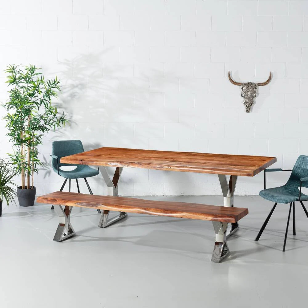 Acacia Live Edge Wood Table with Chrome X Legs/Natural Color - Image 2