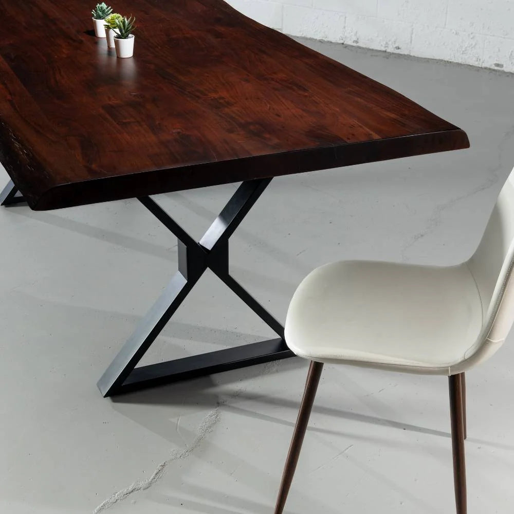 Live Edge Acacia Dining Table with Black X Legs/Honey Walnut - Image 2