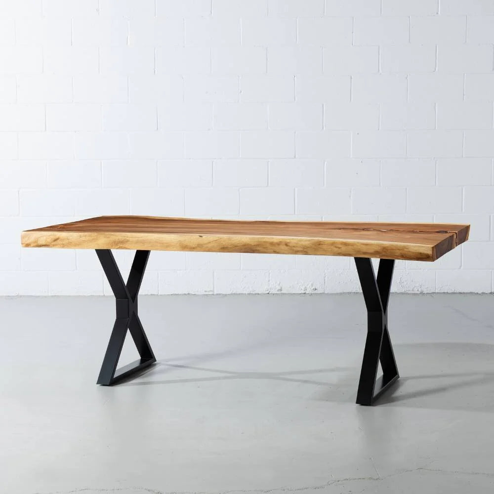 Live Edge Suar Table with Black X Shaped Legs/Natural Finish - Image 8