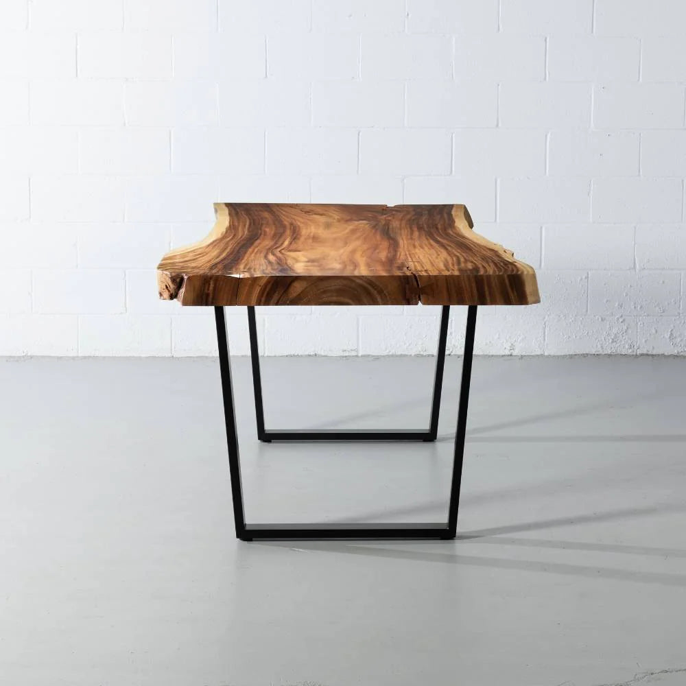 Live Edge Suar Table with Black U Shaped Legs/Natural Finish - Image 7