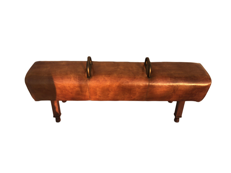 Brown Stool,Vintage Leather Stool,Bedroom Leisure Bench Stool,Wood Legs Stool