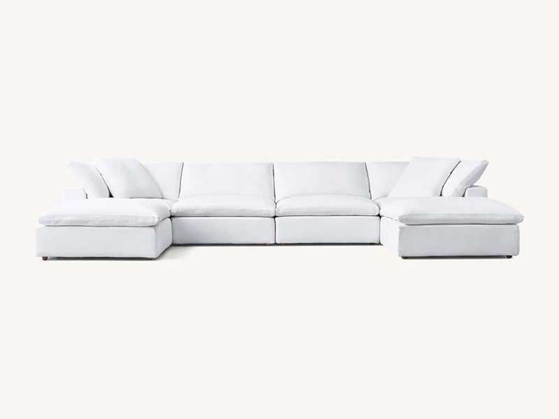Modern White Linen Fabric and Feather Sofa with 6 Seaters - Image 3