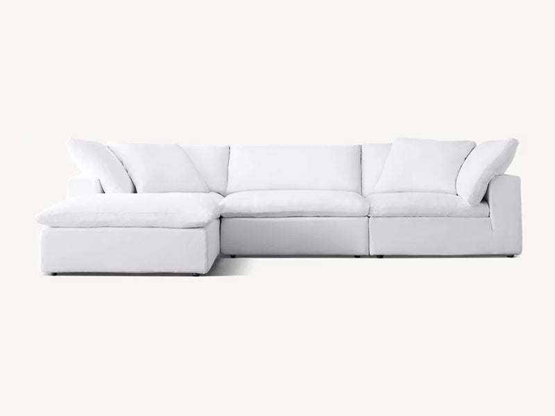 Modern White Linen Fabric and Feather Sofa with 4 Seats - Image 3