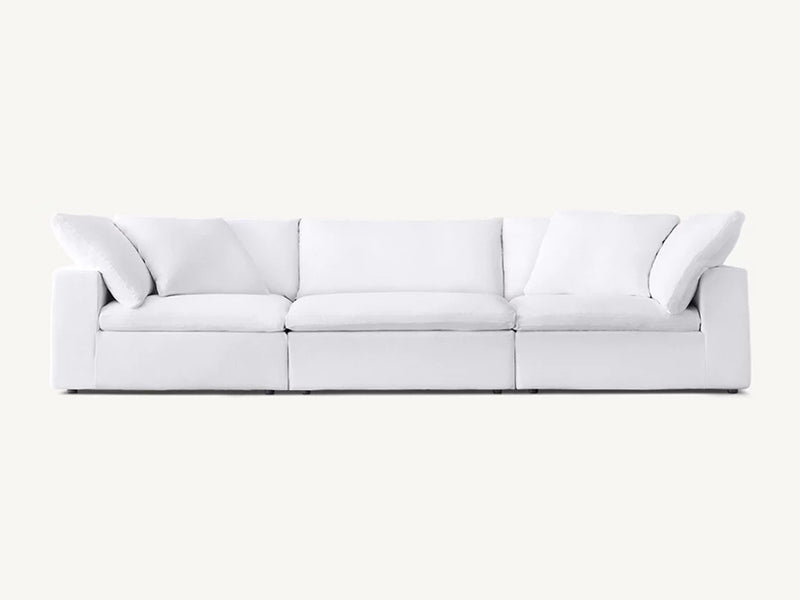 Modern White Linen Fabric and Feather Sofa with 4 Seats - Image 2