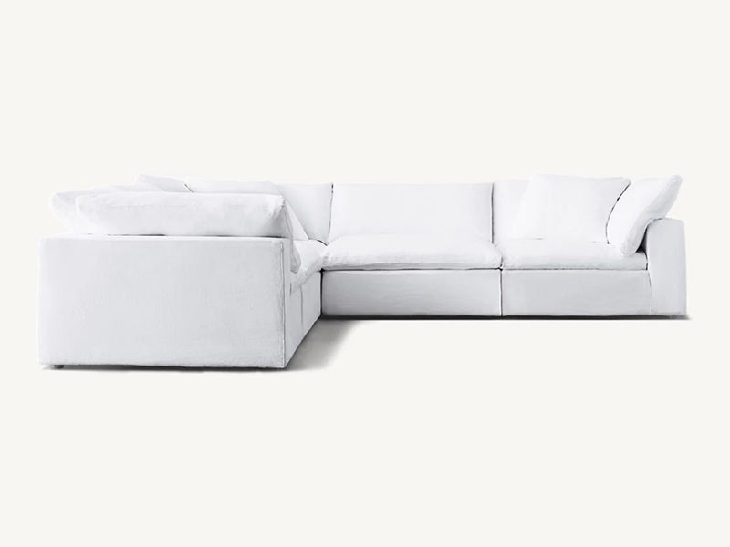 Modern White Linen Fabric and Feather Sofa with 5 Seats - Image 4