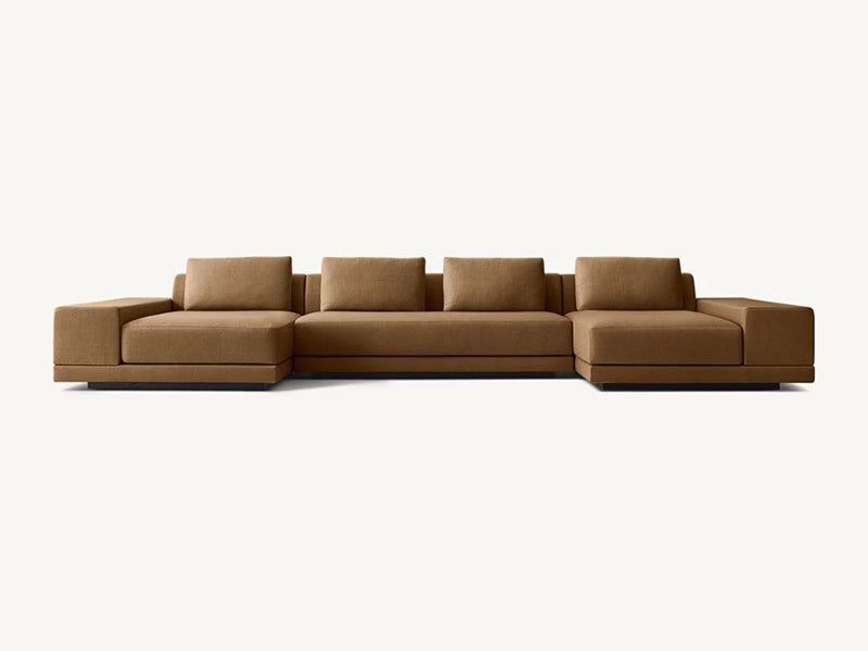 Modern U Shape Brown Linen Fabric and Feather Sofa - Image 4