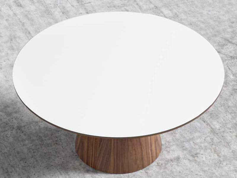 Brown Wooden Dining Table High Gloss White Lacquer with Clear Glass Top Round Dining Table - Image 3