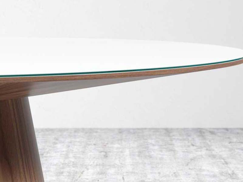 Brown Wooden Dining Table High Gloss White Lacquer with Clear Glass Top Round Dining Table - Image 5