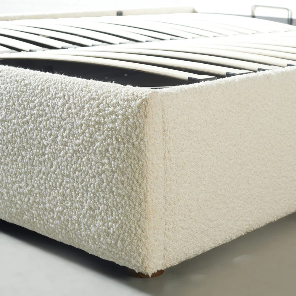 HARPER - Cream Boucle Fabric Lift Up Storage Platform Bed - Image 6