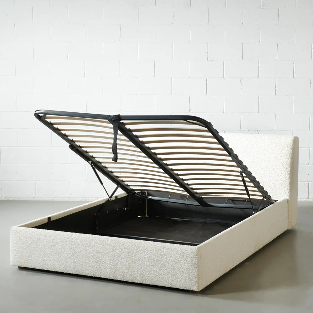 HARPER - Cream Boucle Fabric Lift Up Storage Platform Bed - Image 7