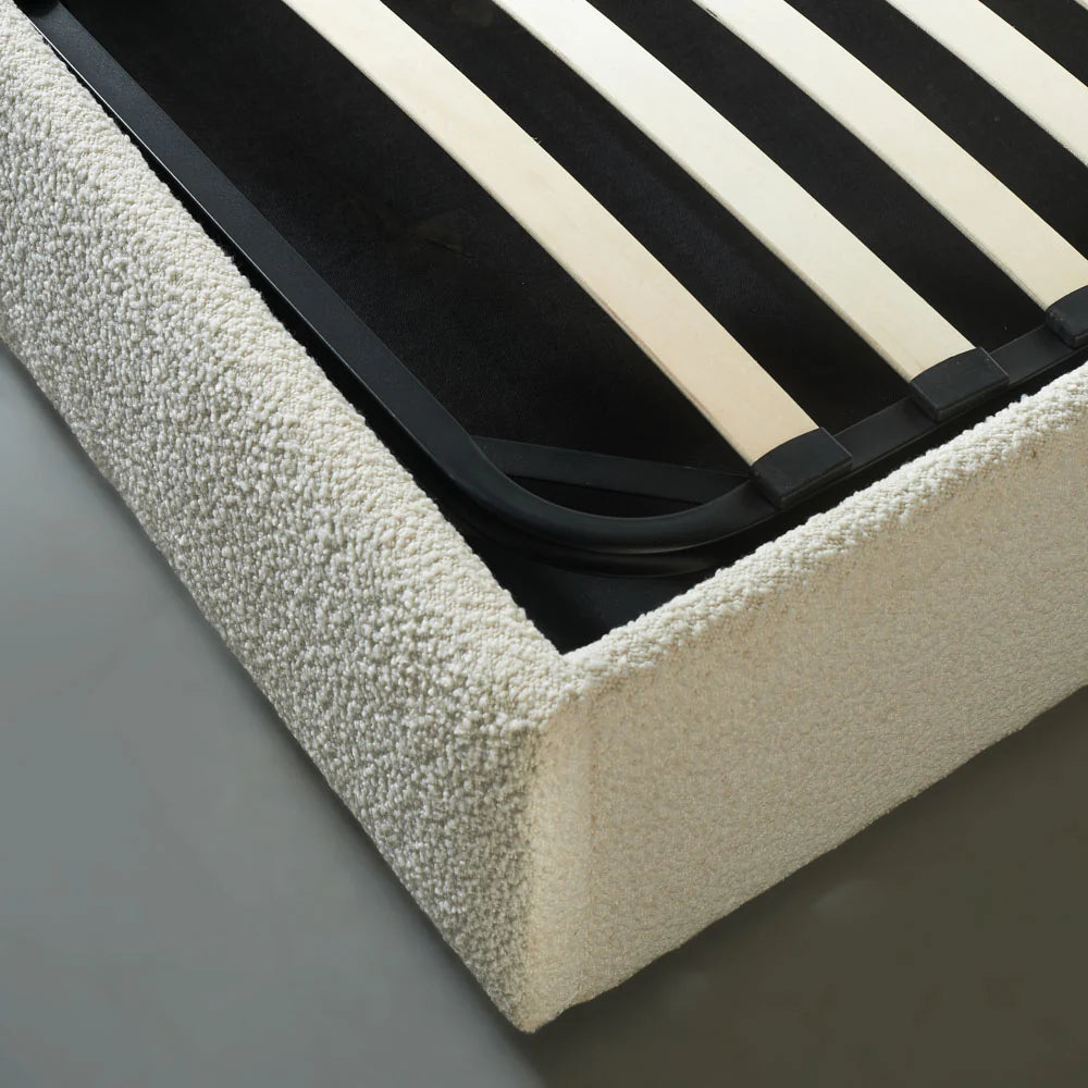 HARPER - Cream Boucle Fabric Lift Up Storage Platform Bed - Image 4