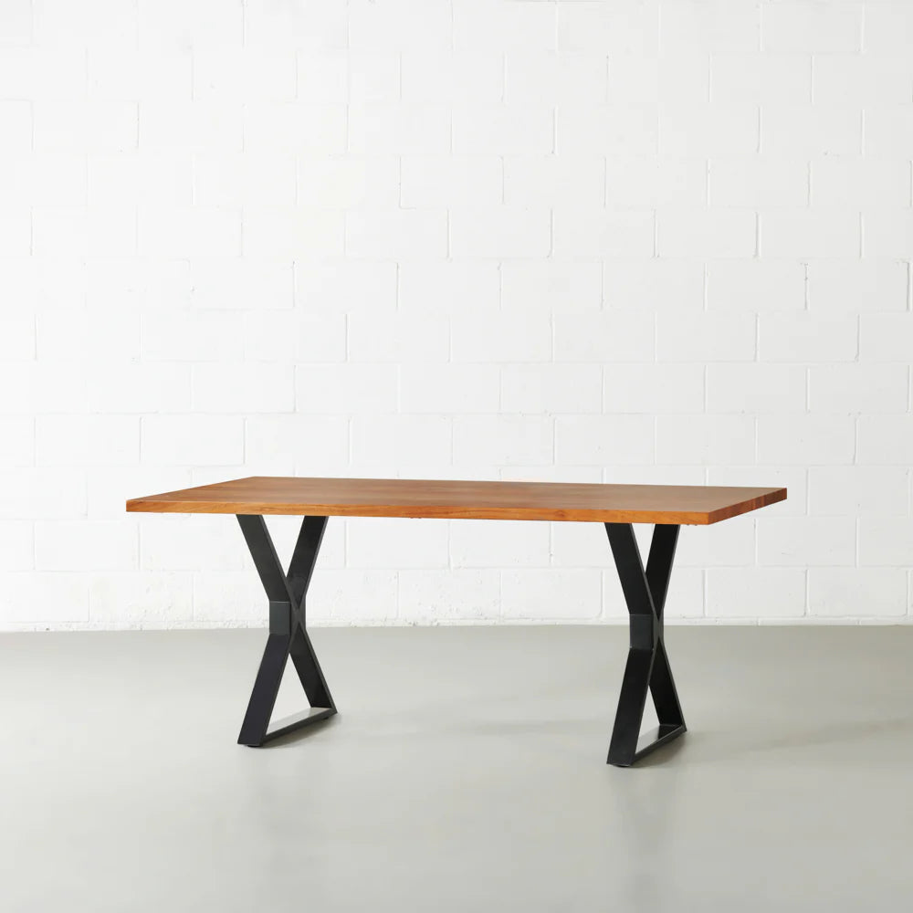 DANTON - Acacia Straight Cut Table 3.5cm Thickness Top with X Black Legs - Image 2