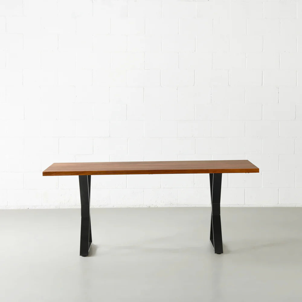 DANTON - Acacia Straight Cut Table 3.5cm Thickness Top with X Black Legs - Image 3