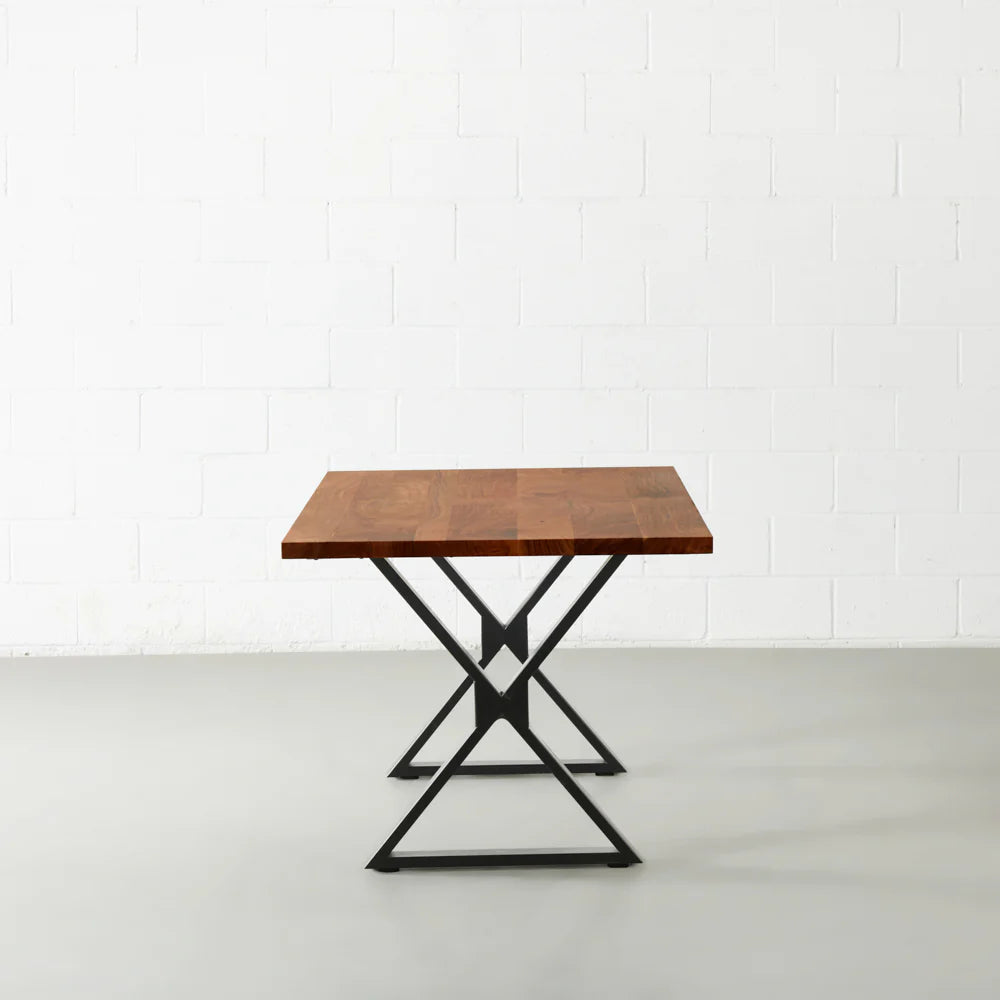 DANTON - Acacia Straight Cut Table 3.5cm Thickness Top with X Black Legs - Image 4