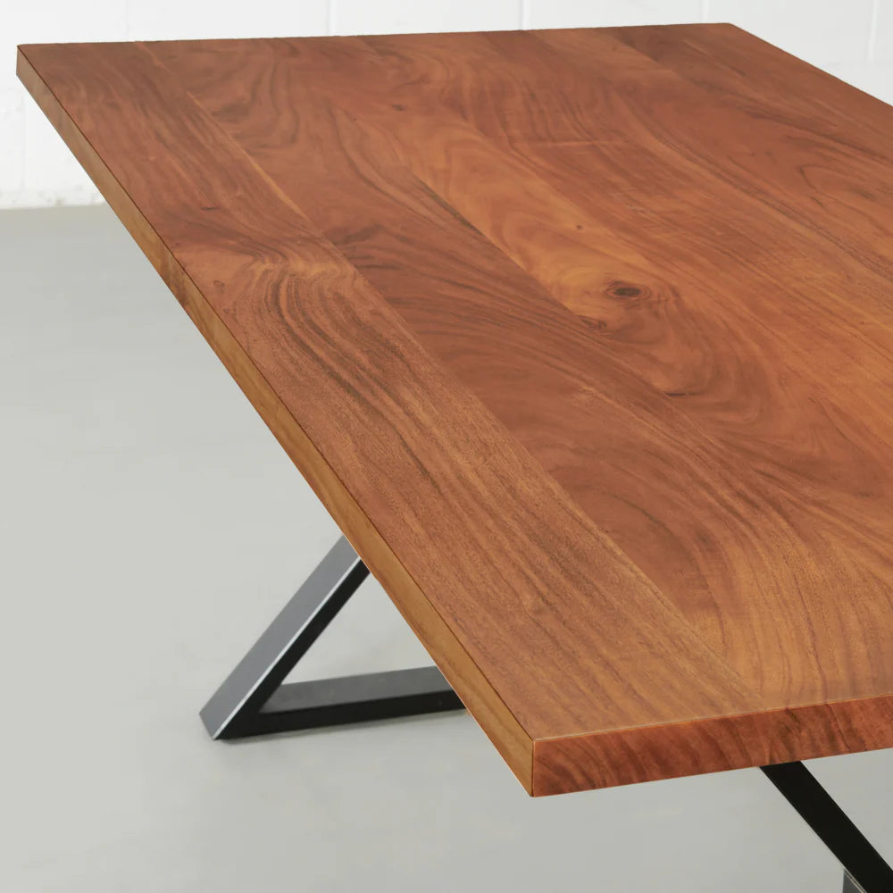 DANTON - Acacia Straight Cut Table 3.5cm Thickness Top with X Black Legs - Image 5