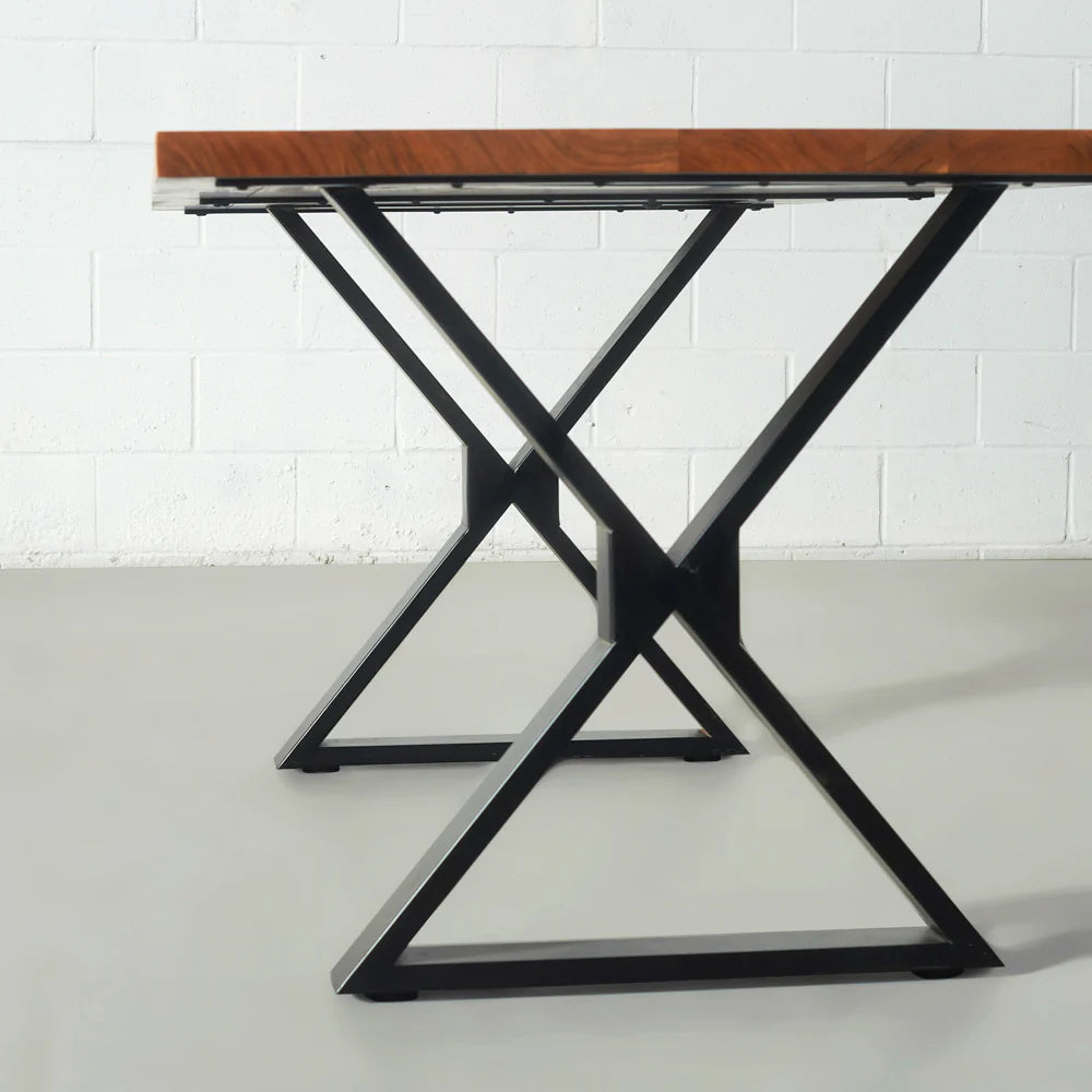DANTON - Acacia Straight Cut Table 3.5cm Thickness Top with X Black Legs - Image 6