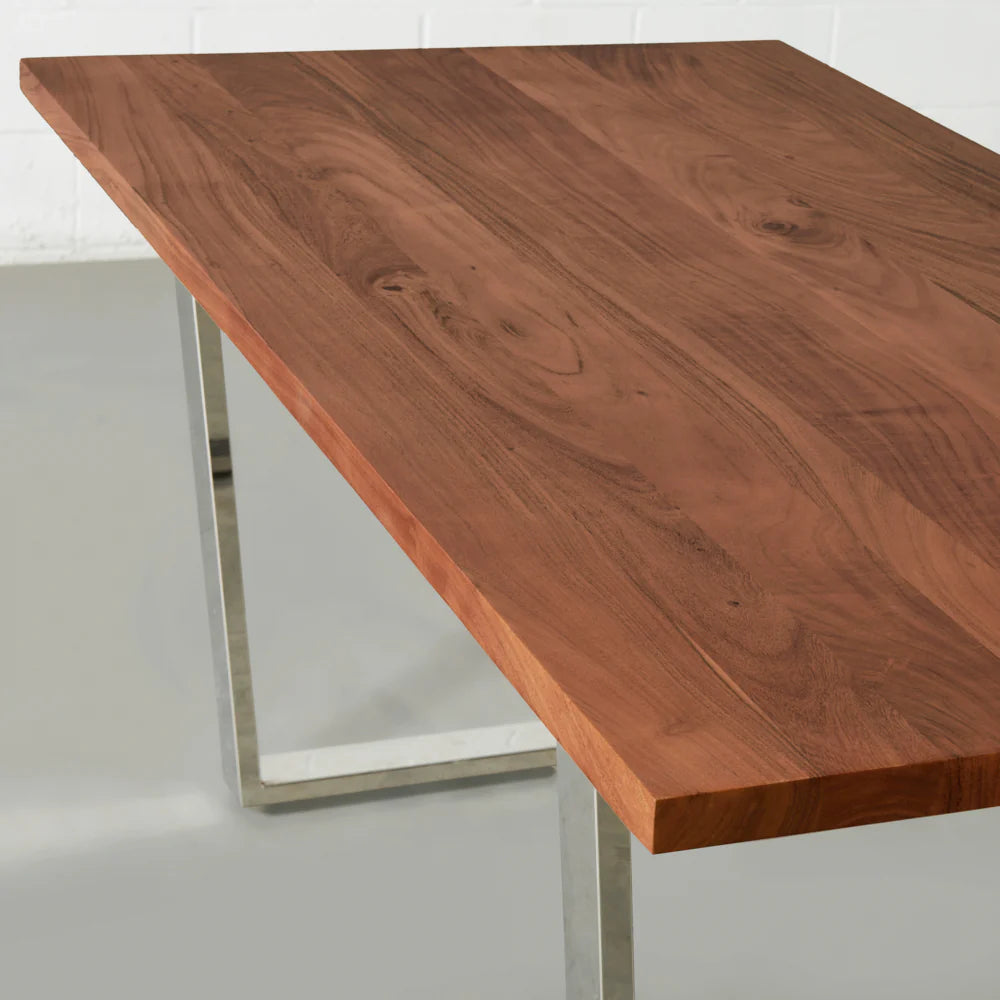 DANTON - Acacia Straight Cut Table 3.5cm Thickness Top with U Chrome Legs - Image 2