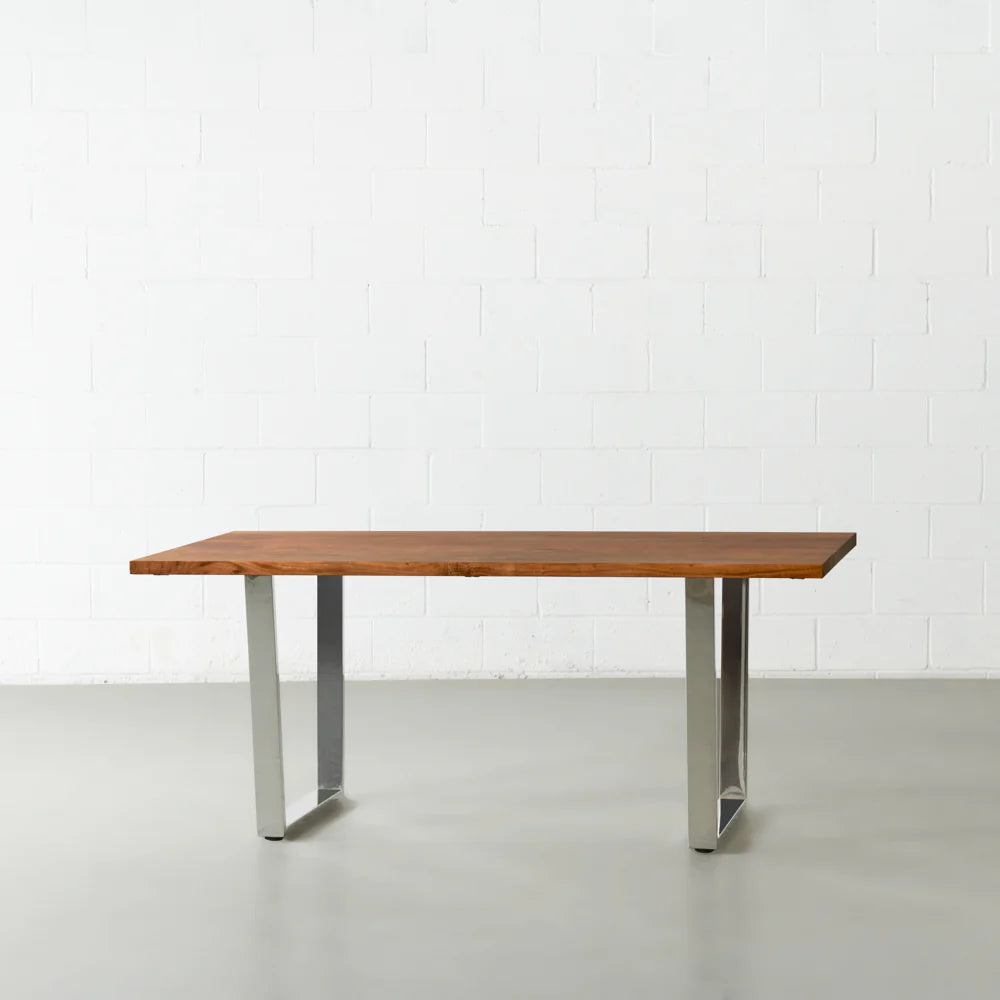 DANTON - Acacia Straight Cut Table 3.5cm Thickness Top with U Chrome Legs - Image 5