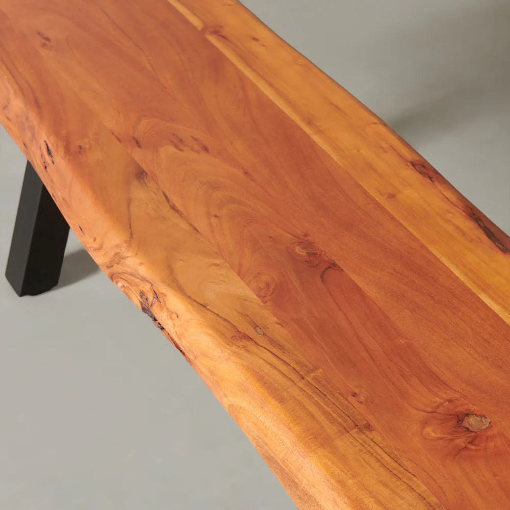 Acacia Live Edge Bench with Black Pyramid-Shaped Legs/Natural Color - Image 2