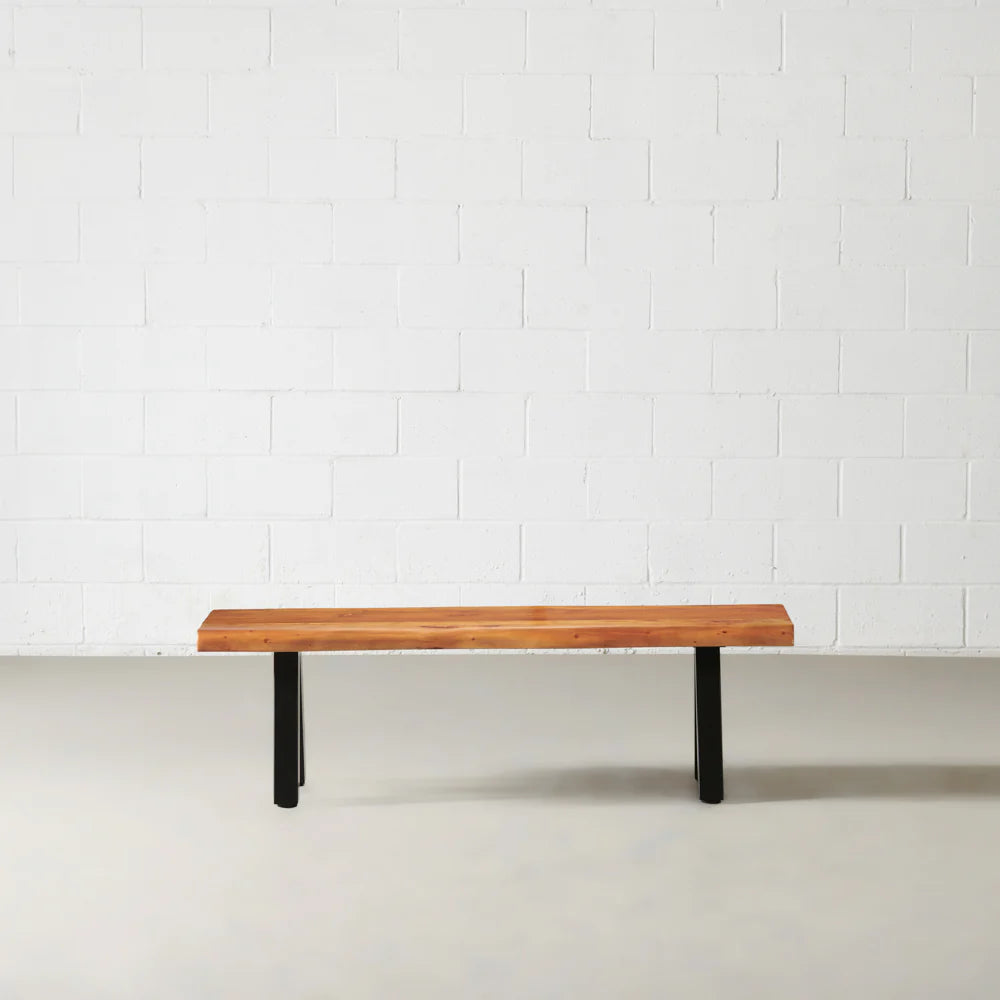 Acacia Live Edge Bench with Black Pyramid-Shaped Legs/Natural Color - Image 5