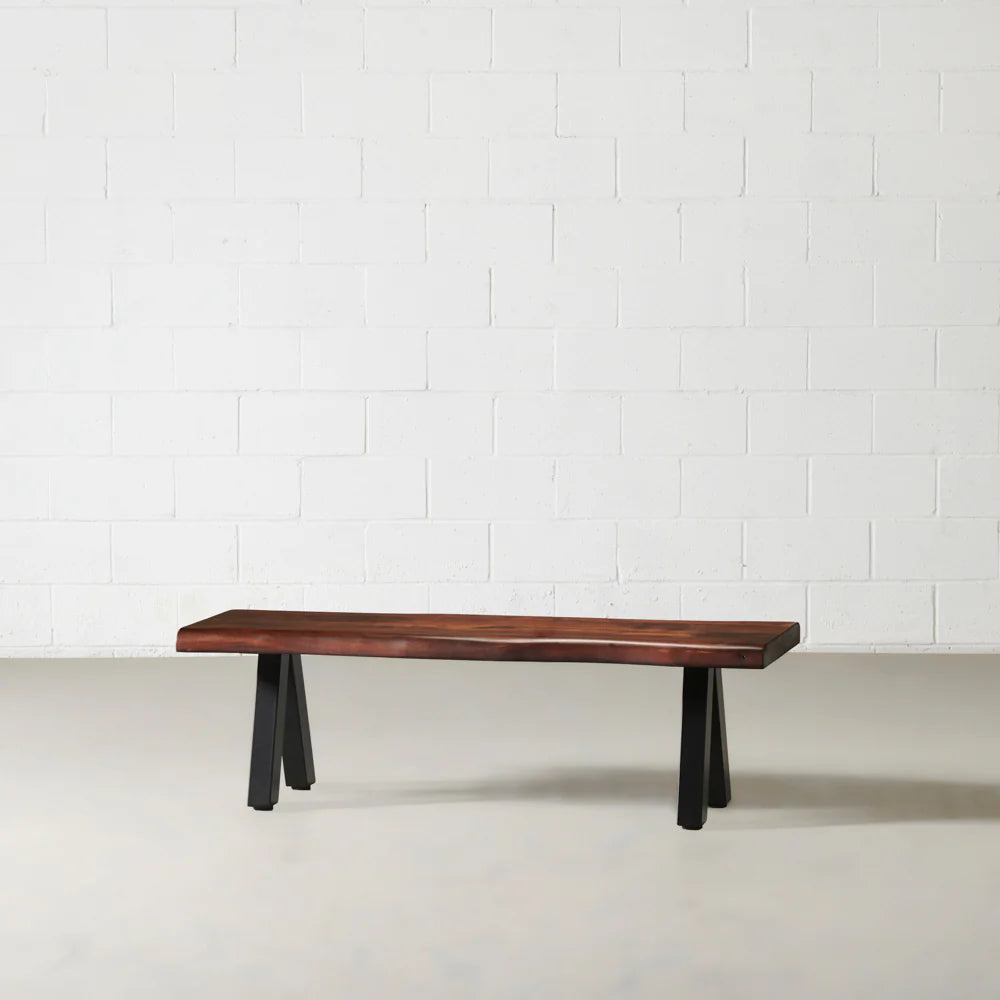 Acacia Live Edge Bench with Black Pyramid-Shaped Legs/Honey Color - Image 2