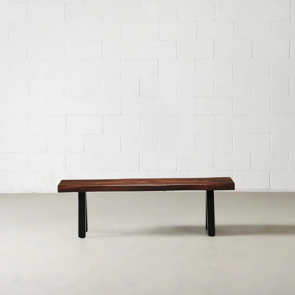 Acacia Live Edge Bench with Black Pyramid-Shaped Legs/Honey Color - Image 3