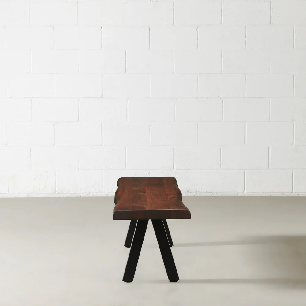 Acacia Live Edge Bench with Black Pyramid-Shaped Legs/Honey Color - Image 4