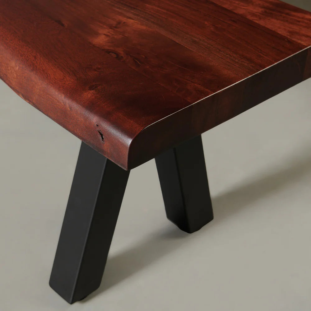 Acacia Live Edge Bench with Black Pyramid-Shaped Legs/Honey Color - Image 6