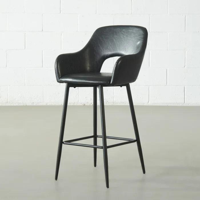 BROADWAY - Black Leather Counter Stool - Image 2