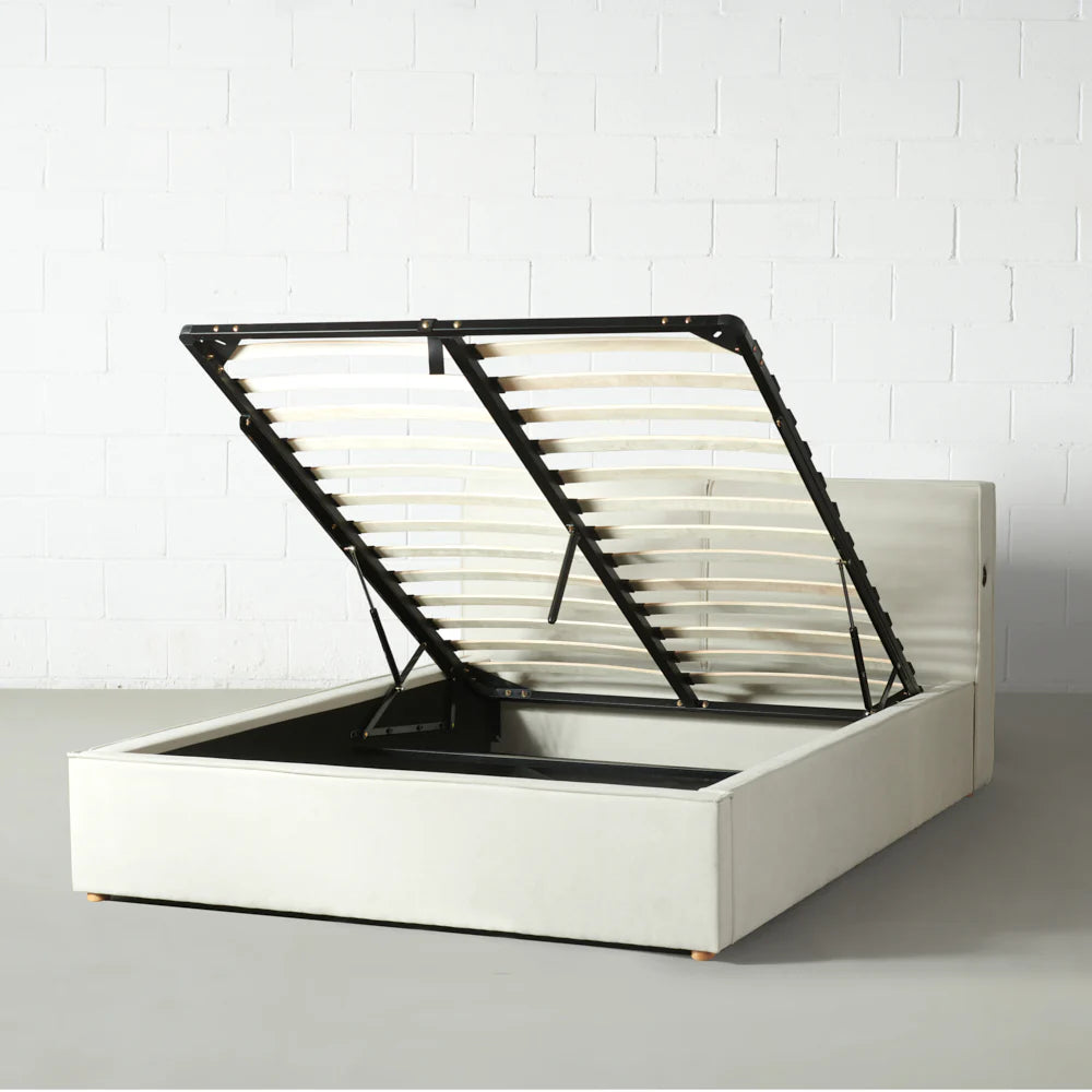 DENMARK - Cream Fabric Lift Up Storage Platform Bed SKU: B1082K - Image 10