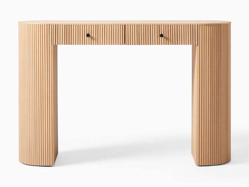 Oak Veneer Over Engineered Wood Top and Sides Console Covered in a Blonde finish Wood Console With Drawers - Image 2