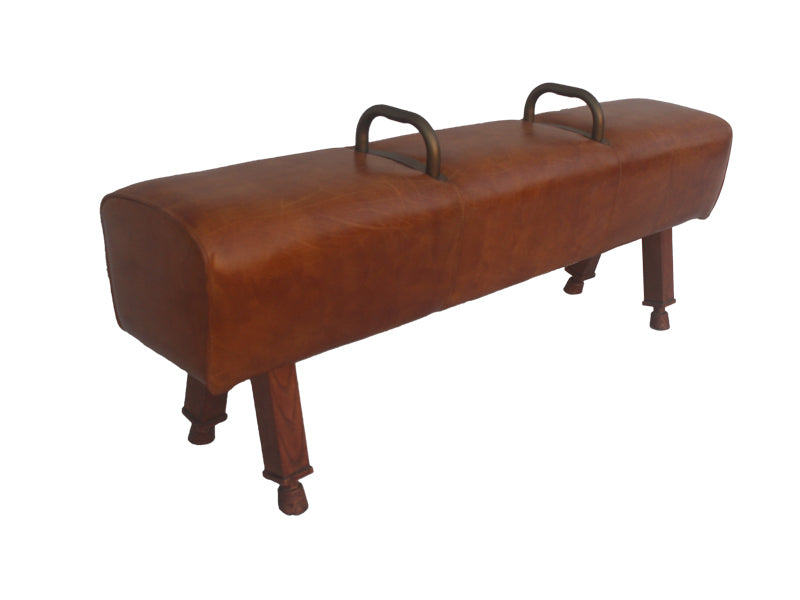 Brown Stool,Vintage Leather Stool,Bedroom Leisure Bench Stool,Wood Legs Stool - Image 2
