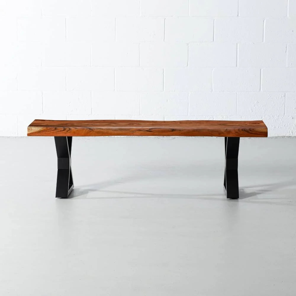 Acacia Live Edge Wood Bench with Black X-shaped Legs/Natural Color - Image 4