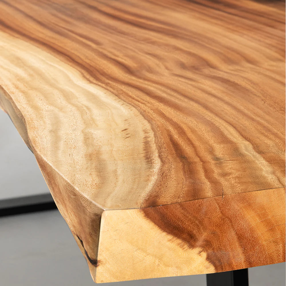 Live Edge Suar Table with Black X Shaped Legs/Natural Finish - Image 2