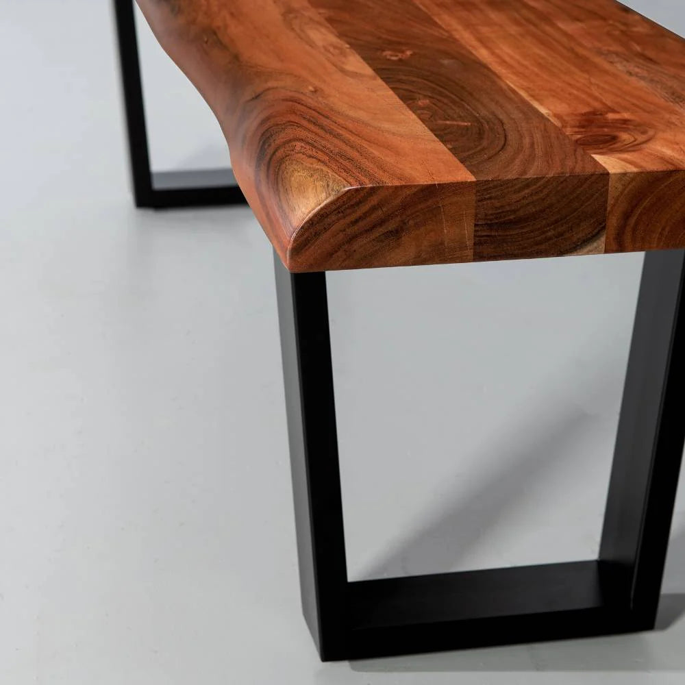 Acacia Live Edge Bench with Black U Shaped Legs/Natural Color - Image 2