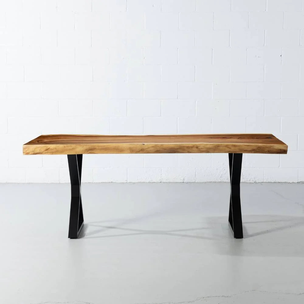 Live Edge Suar Table with Black X Shaped Legs/Natural Finish - Image 9