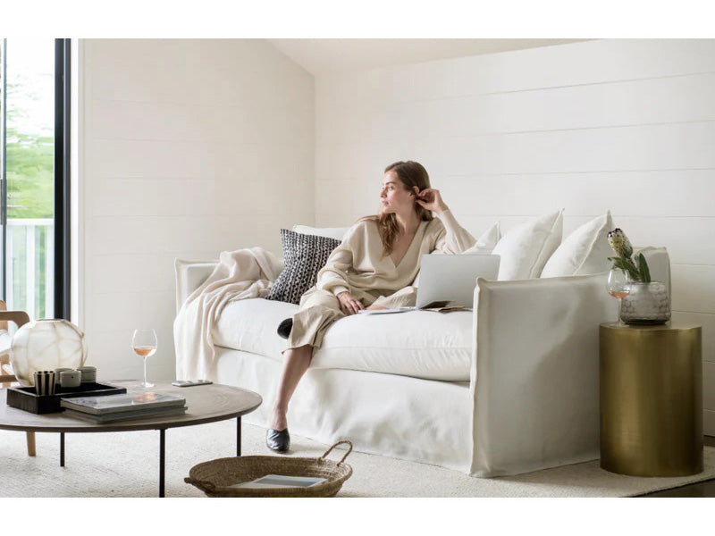 White Fabric Living Room Sectional Couch Sofa Hardwood Frame And Solid Stainless Steel Legs Sectional Couch Sofa - Image 2