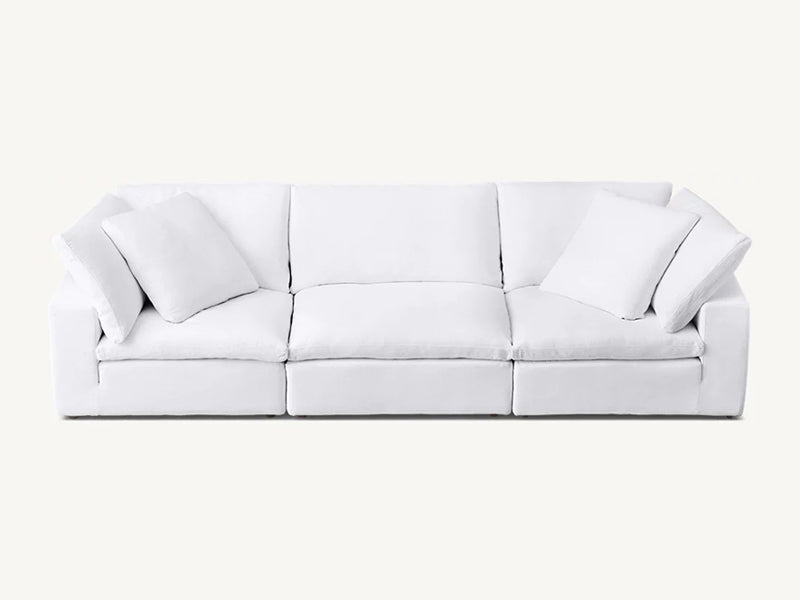 Modern White Linen Fabric and Feather Sofa with 3 Seats - Image 2