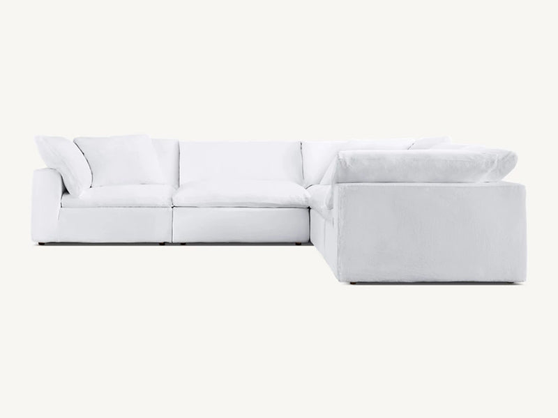 Modern White Linen Fabric and Feather Sofa with 5 Seats - Image 5