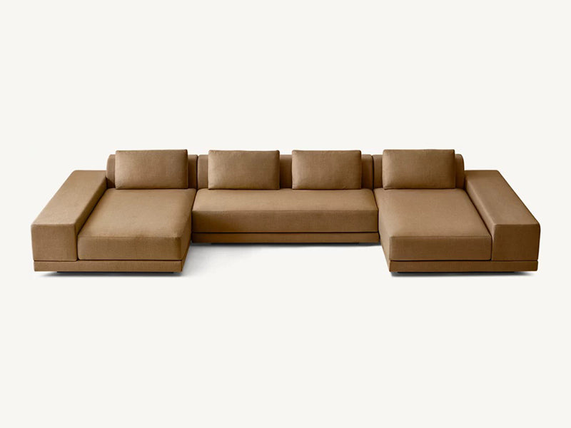 Modern U Shape Brown Linen Fabric and Feather Sofa - Image 2