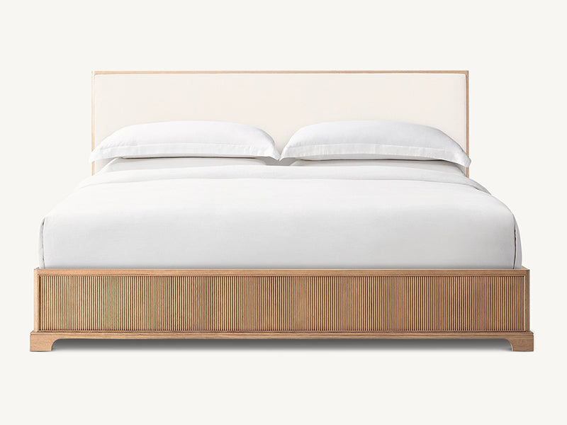 Defaico Striped Style Oak Solid Wood and Fabric Bed Faddish Modern Style Bedroom Bed - Image 4