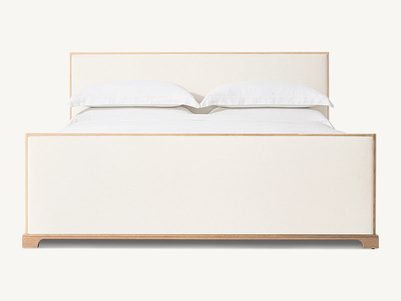 Faddish Style Wihte Fabric and Oak Solid Wood Bed Faddish Modern Style Bedroom Bed - Image 2