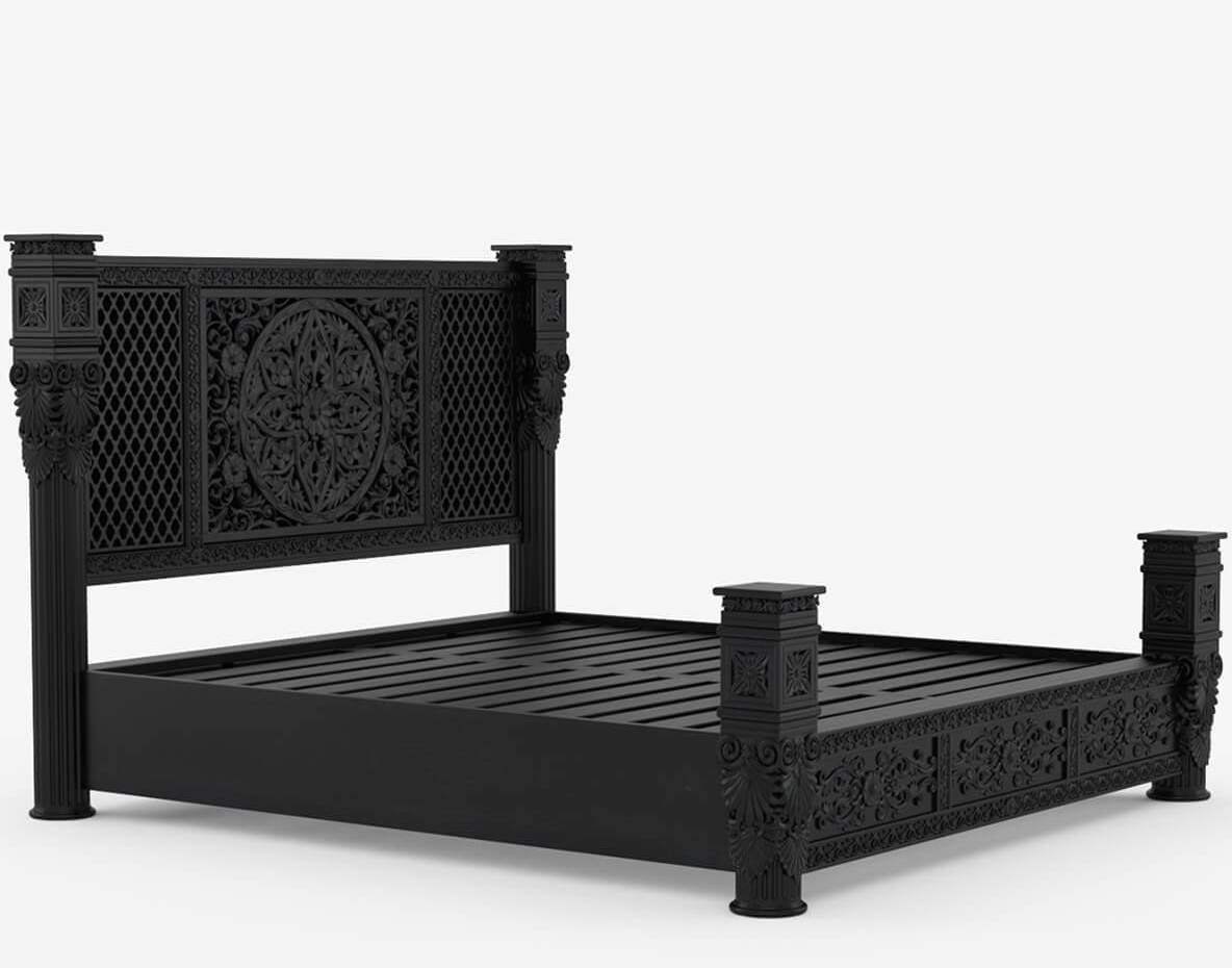 Dorian Rustic Solid Wood Designer Platform Bed With Headboard - Image 2