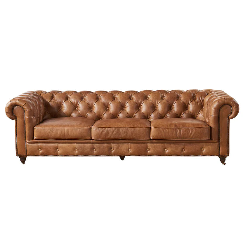 Buffalo Leather Chesterfield Sofa - Light Brown Leather - Image 3