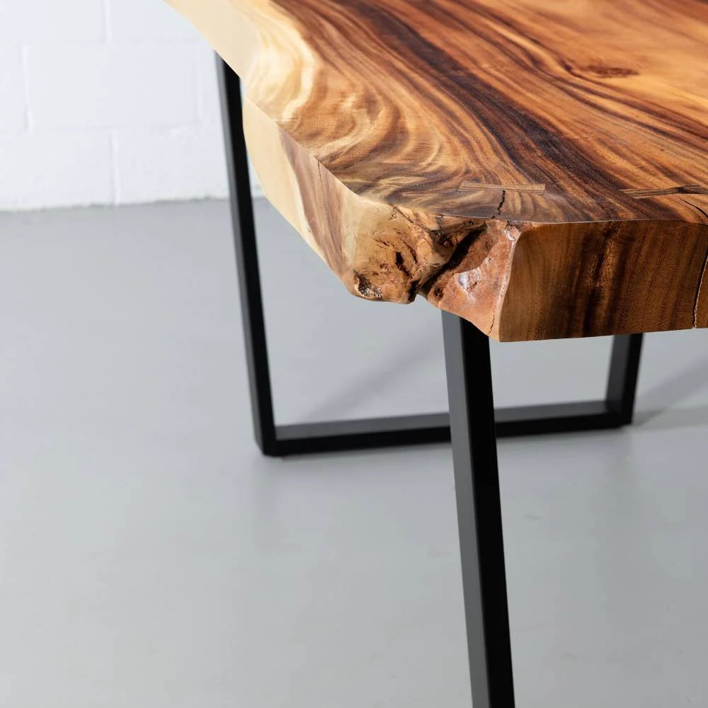 Live Edge Suar Table with Black U Shaped Legs/Natural Finish - Image 4