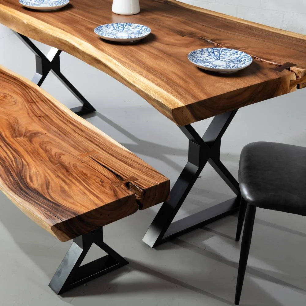 Live Edge Suar Table with Black X Shaped Legs/Natural Finish - Image 3