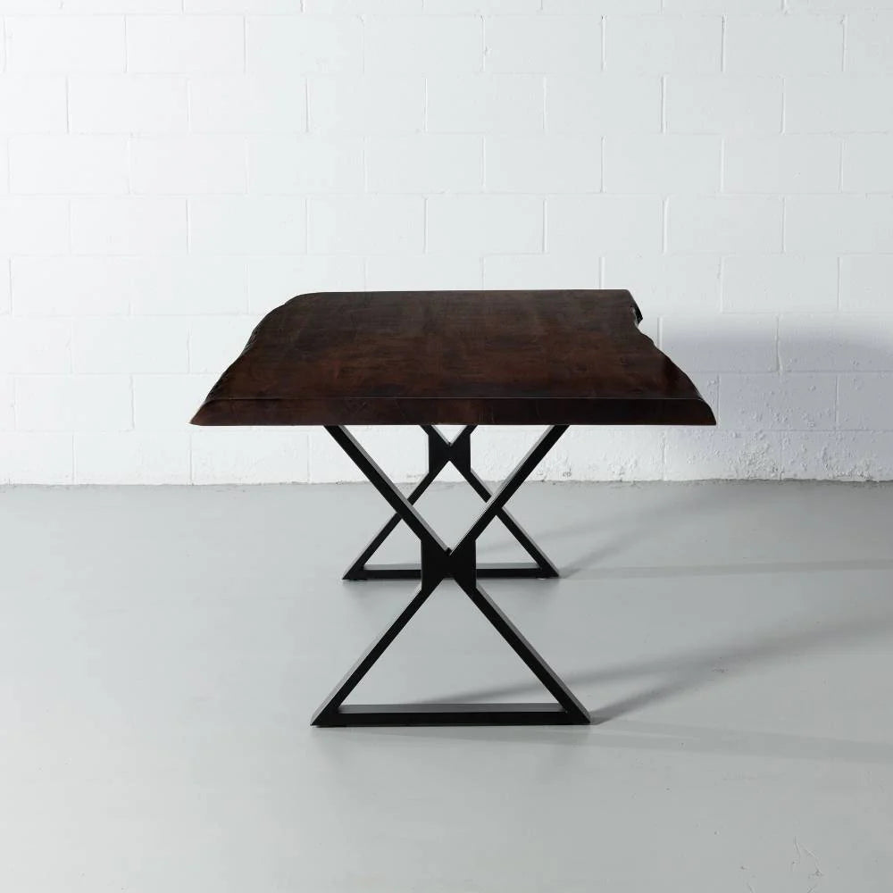 Live Edge Acacia Dining Table with Black X Legs/Honey Walnut - Image 4